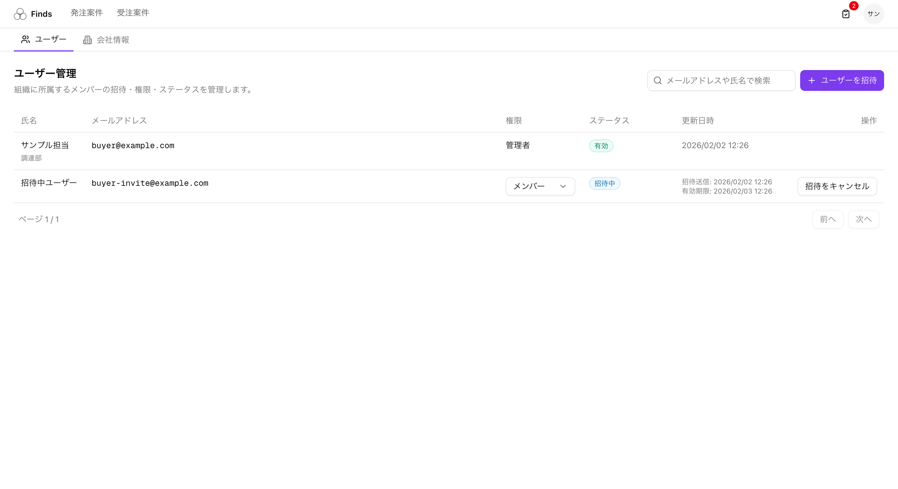 ユーザー管理ページ